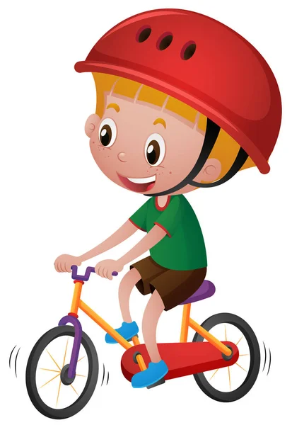 Garçon à vélo avec son casque sur — Image vectorielle