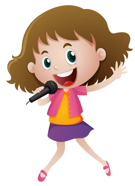 Petite fille chantant avec microphone — Image vectorielle