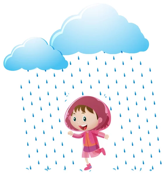 Kız pembe yağmurluk ayakta yağmurda — Stok Vektör