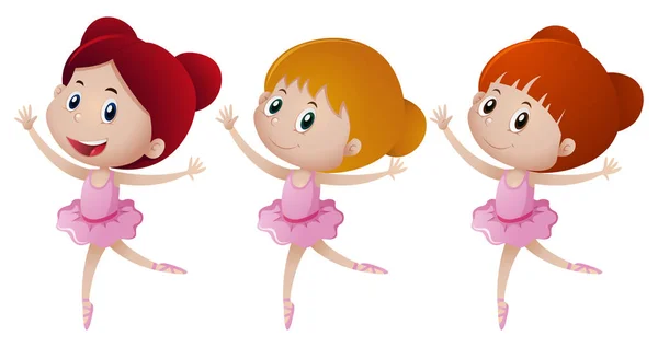 Tres chicas en traje de ballet rosa — Archivo Imágenes Vectoriales