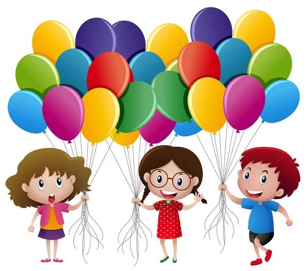 Üç çocuk balon holding