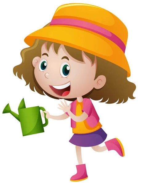 Girl holding green watering can — Stock Vector