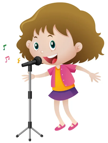 Šťastná dívka zpěv na mikrofon — Stockový vektor