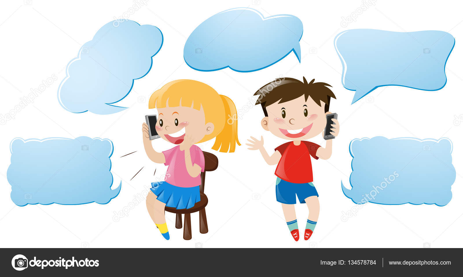 kid talking on phone clipart