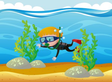 Çocuk tüplü dalış okyanus altında