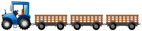 Üç vagon ile mavi traktör — Stok Vektör