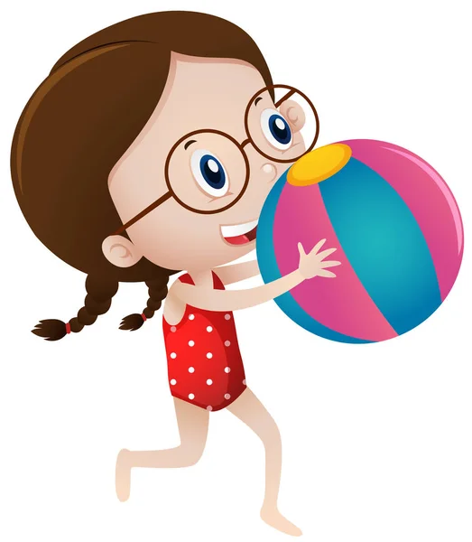 Chica jugando con pelota de playa — Vector de stock