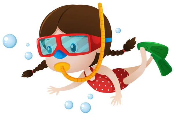 Little girl diving under the sea — Stock Vector