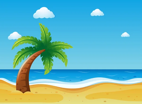 Escena oceánica con cocotero en la playa — Vector de stock