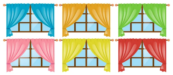 Janelas com cortinas de cores diferentes — Vetor de Stock