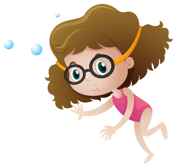 Niña buceando bajo el agua — Vector de stock