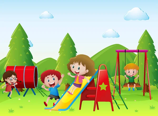 Kinder spielen gemeinsam auf dem Spielplatz — Stockvektor