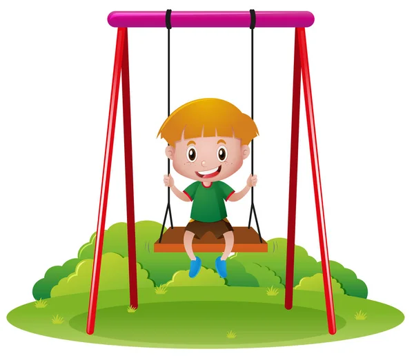 Niño feliz en swing — Vector de stock