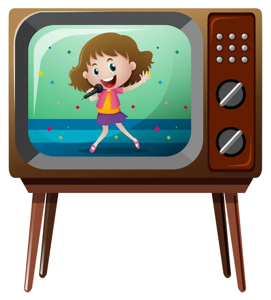 Mädchen singt im Fernsehen — Stockvektor