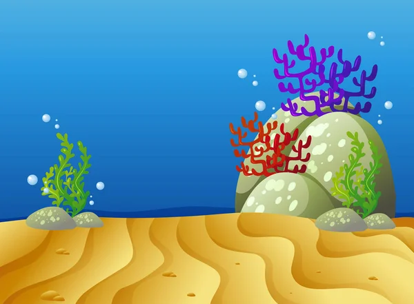 Escena submarina con arrecife de coral y arena — Vector de stock