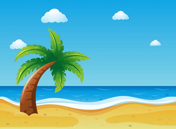 Ocean scene with coconut tree on beach — Stock Vector