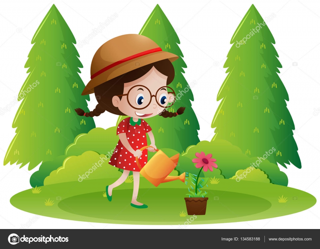 Ilustración de una niña en la naturaleza — Vector de stock © brgfx