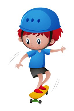 Mavi kask kaykay iskambil içinde küçük çocuk