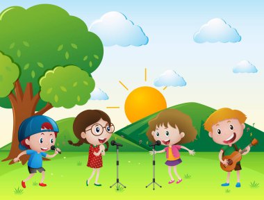 Çocuklar şarkı ve müzik ile sahne