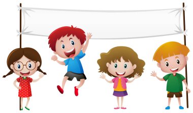 Banner şablon ile dört mutlu çocuk