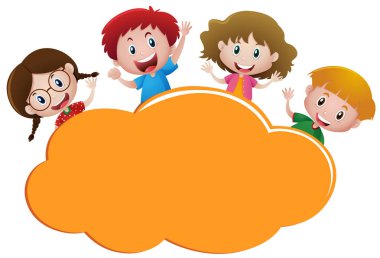 Sınır şablonu ile dört mutlu çocuk