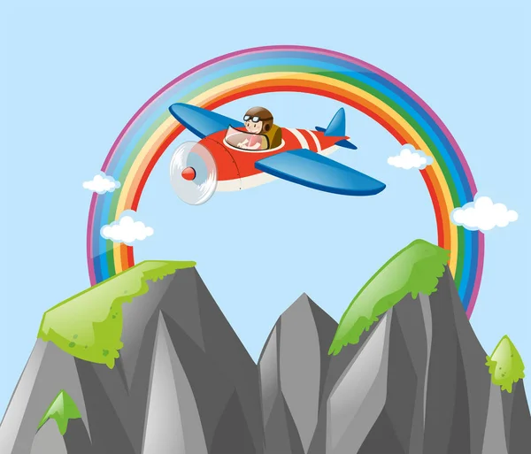 虹を飛んでいる飛行機 — ストックベクタ