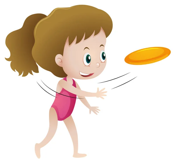 Little girl throwing frisbee — Stock Vector