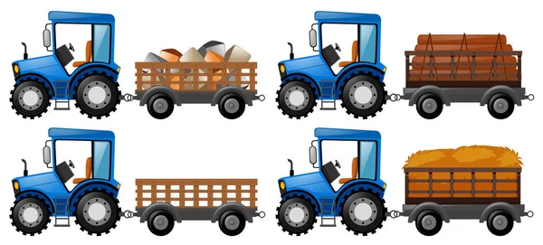 Τρακτέρ φορτωμένο με τέσσερα γεωργικά προϊόντα — Διανυσματικό Αρχείο