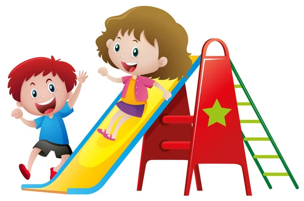 Dos niños jugando en la diapositiva — Archivo Imágenes Vectoriales