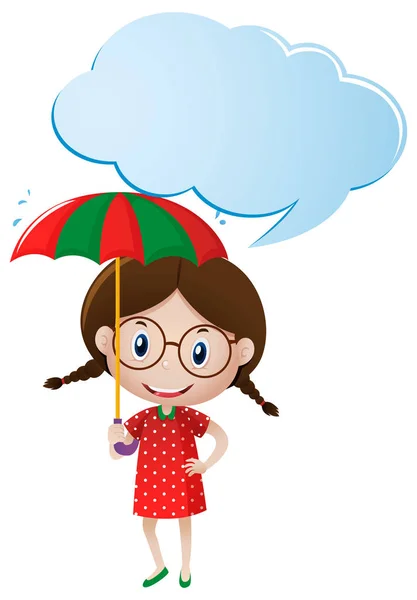 Speech bubble template with girl holding umbrella — Stock Vector