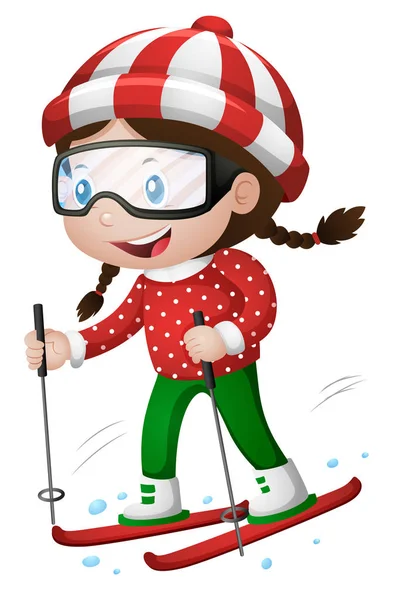 小さな女の子再生スキー — ストックベクタ