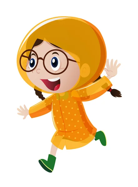 Chica feliz en impermeable amarillo — Vector de stock