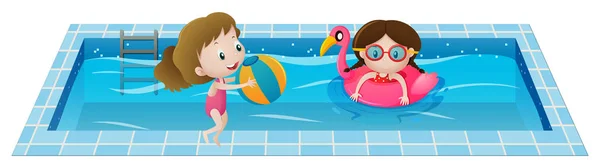 Two girls playing in the swimming pool — Stock Vector
