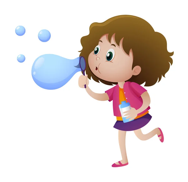 Malá holka fouká bubliny — Stockový vektor