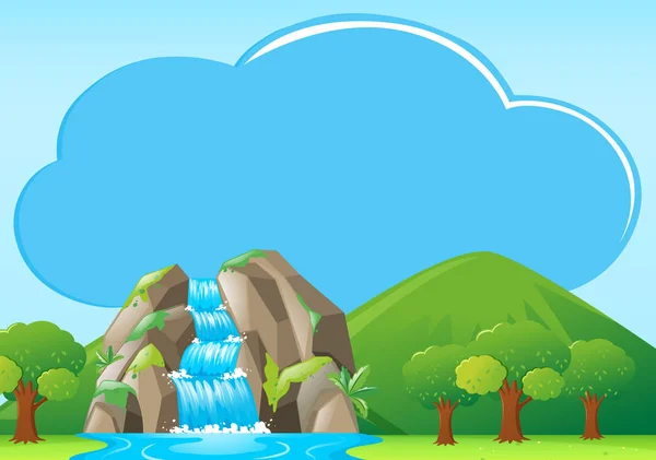 Plantilla de frontera con cascada en el fondo — Vector de stock