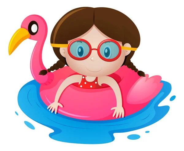 Girl in rubber float shaped like flamingo — Stock Vector