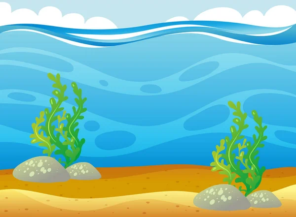 Ocean scénu s mořskými řasami pod vodou — Stockový vektor
