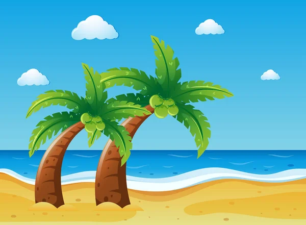 Scene with coconut trees on the beach — Stock Vector