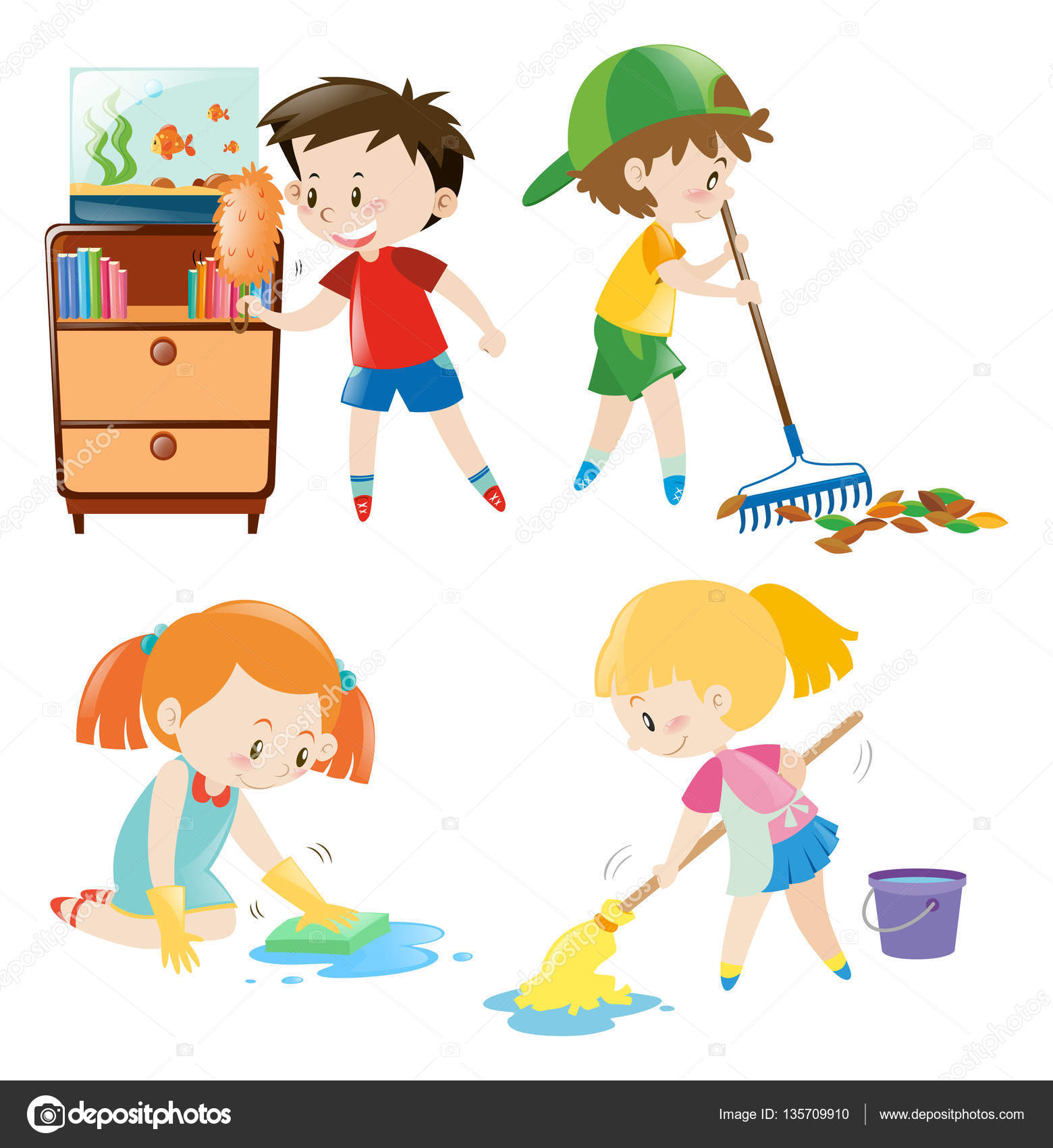 Cuatro niños haciendo diferentes tareas en casa Stock Vector by ©brgfx ...