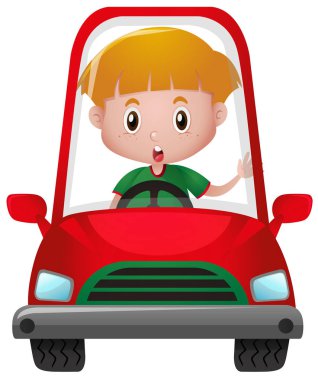 Küçük çocuk kırmızı araba sürüş