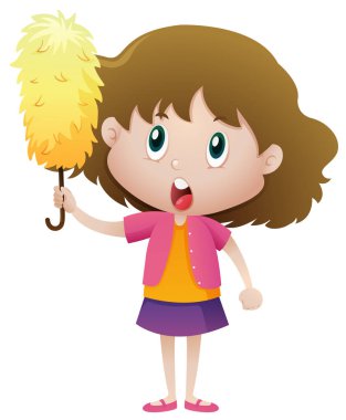 Küçük kız holding toz bezi