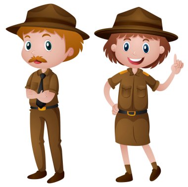 Two park rangers in brown uniform clipart