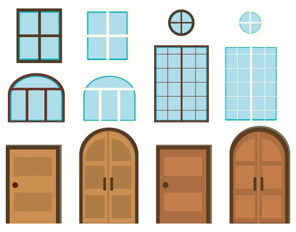 Verschiedene Arten von Fenstern und Türen — Stockvektor