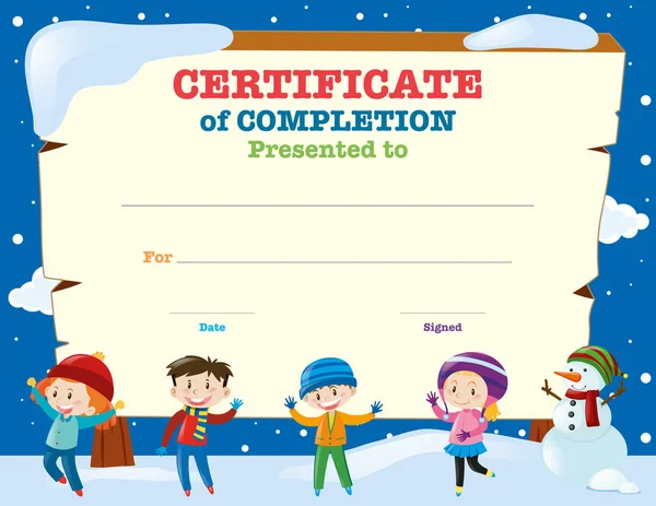 Szablon certyfikatu z dziećmi na śniegu — Wektor stockowy