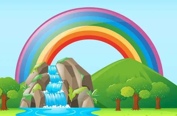 现场与瀑布和彩虹 — 图库矢量图片