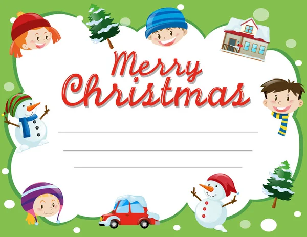 Szablon kartki świąteczne z drzewa i dzieci — Wektor stockowy