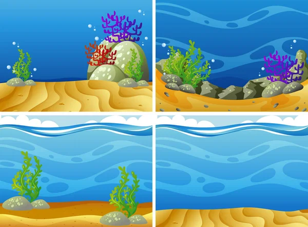 Four scenes plants under the sea — Stock Vector