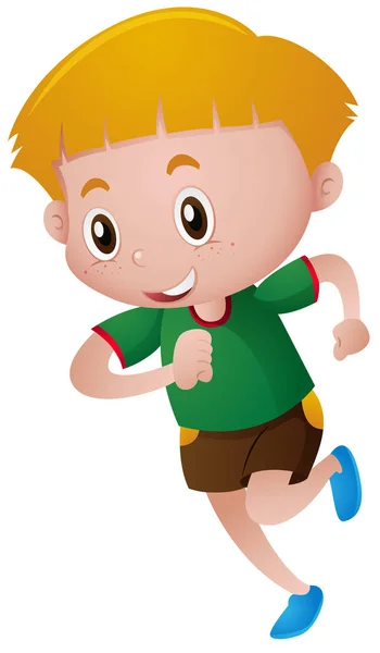Μικρό αγόρι σε πράσινο πουκάμισο, τρέχει — Διανυσματικό Αρχείο