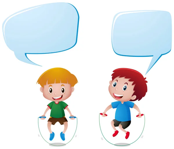 Speech bubble template with two boys jumping rope — Stock Vector
