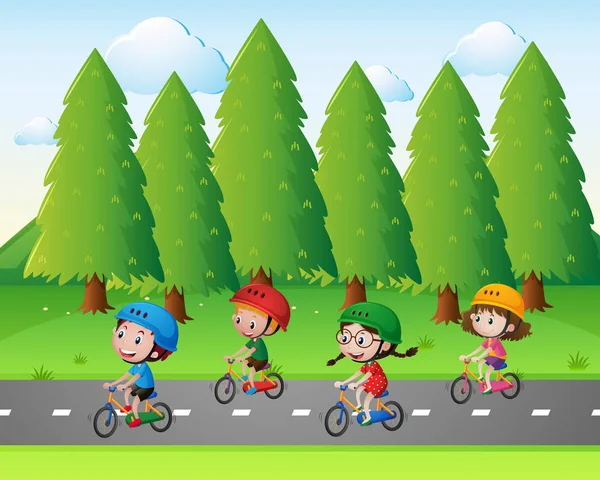 Park scène met kinderen met fiets — Stockvector